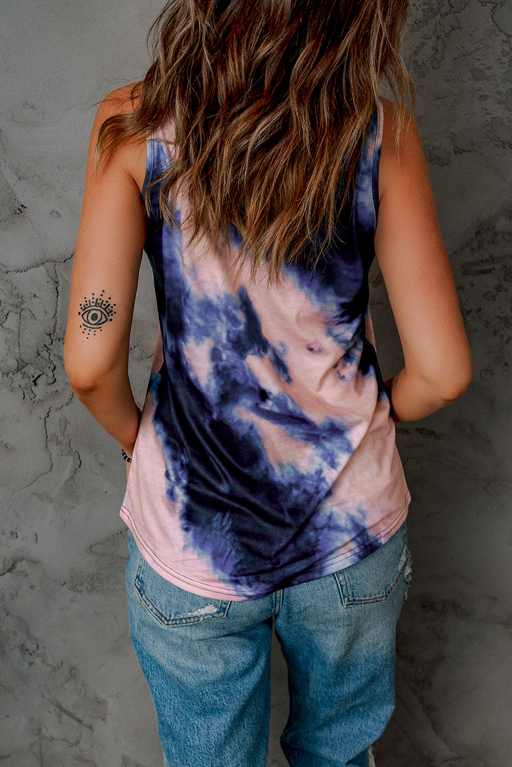 Tie-Dye Print Casual Cross Neck Tank Top