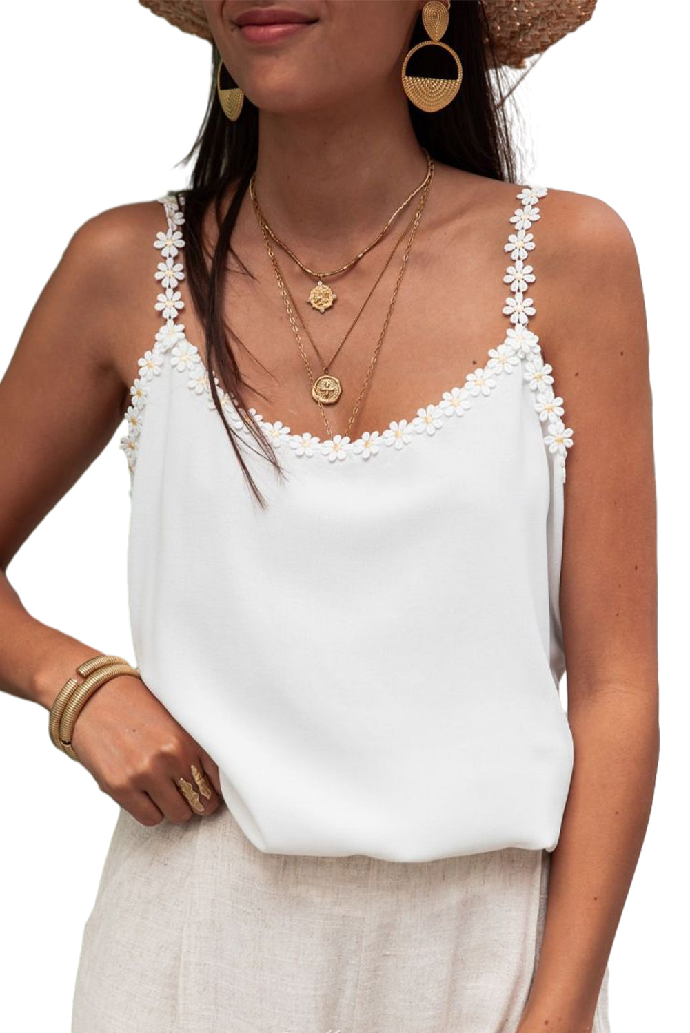 Solid Daisy Flower Straps Cami Top