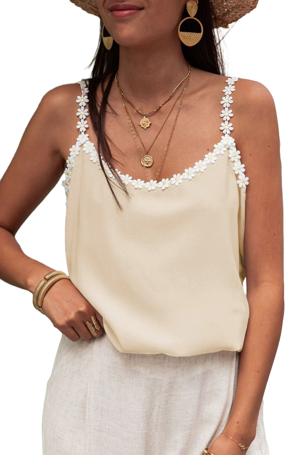 Solid Daisy Flower Straps Cami Top