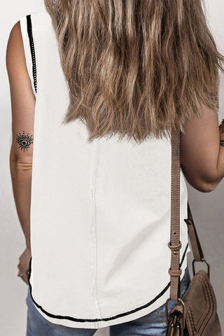 Stitching Seam Henley Tank Top