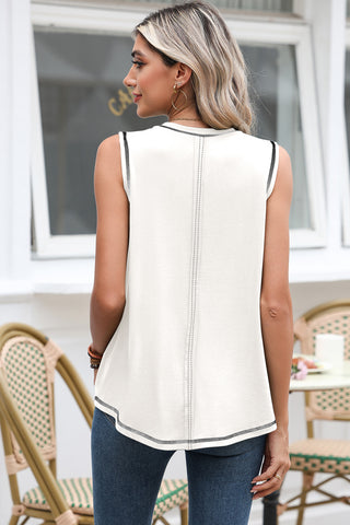 Stitching Seam Henley Tank Top
