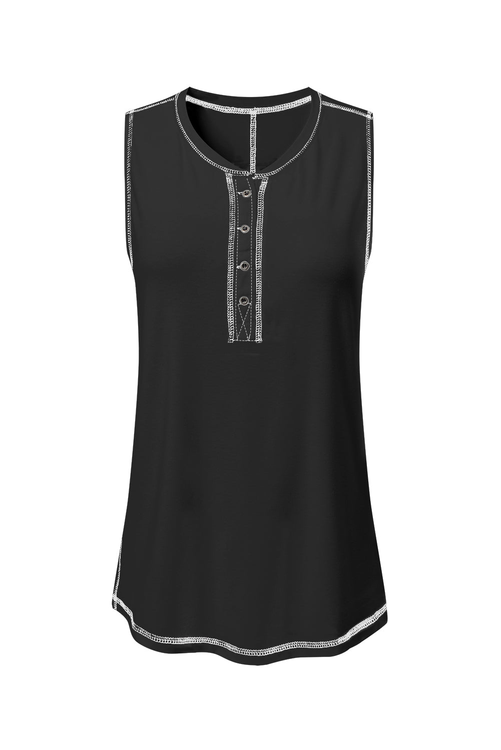 Stitching Seam Henley Tank Top