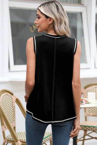 Stitching Seam Henley Tank Top