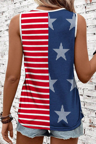 CLEARANCE Red USA Flag Print Colorblock Round Neck Tank Top