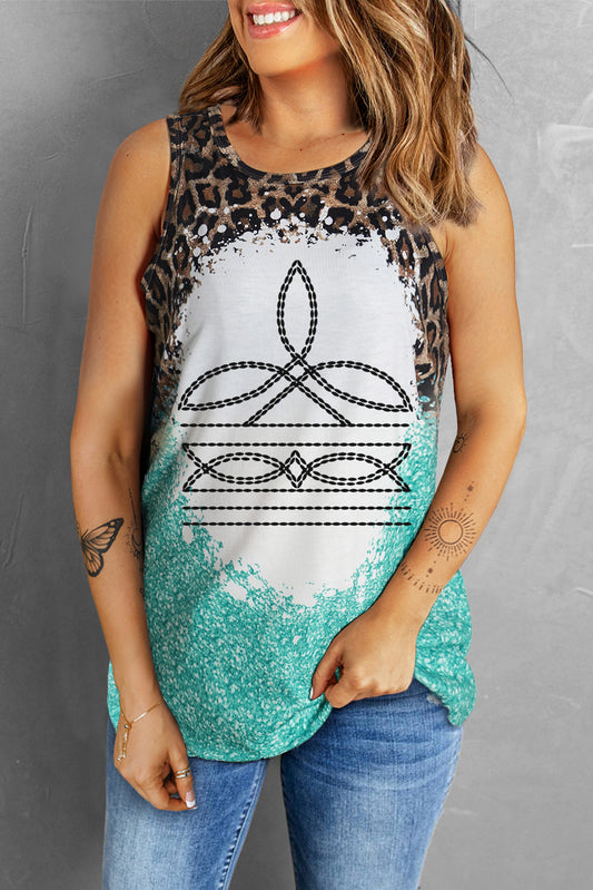 Boot stitch Tie Dye Leopard Western Graphic Tank Top