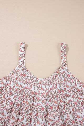 Pink Bohemian Floral Pleated U Neck Tank