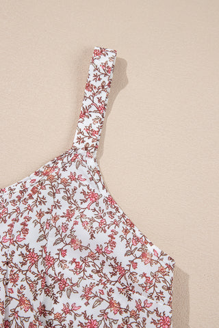 Pink Bohemian Floral Pleated U Neck Tank