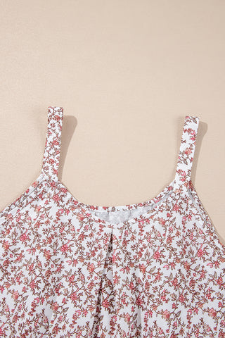 Pink Bohemian Floral Pleated U Neck Tank