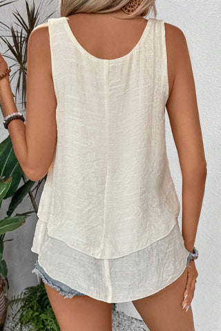 Beige Sleeveless Double Layer Shift Tank Top