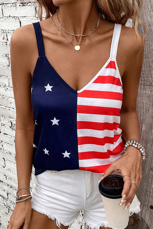 Red Independence Day Stars and Stripes Printed Casual Tank Top tank 4th of July