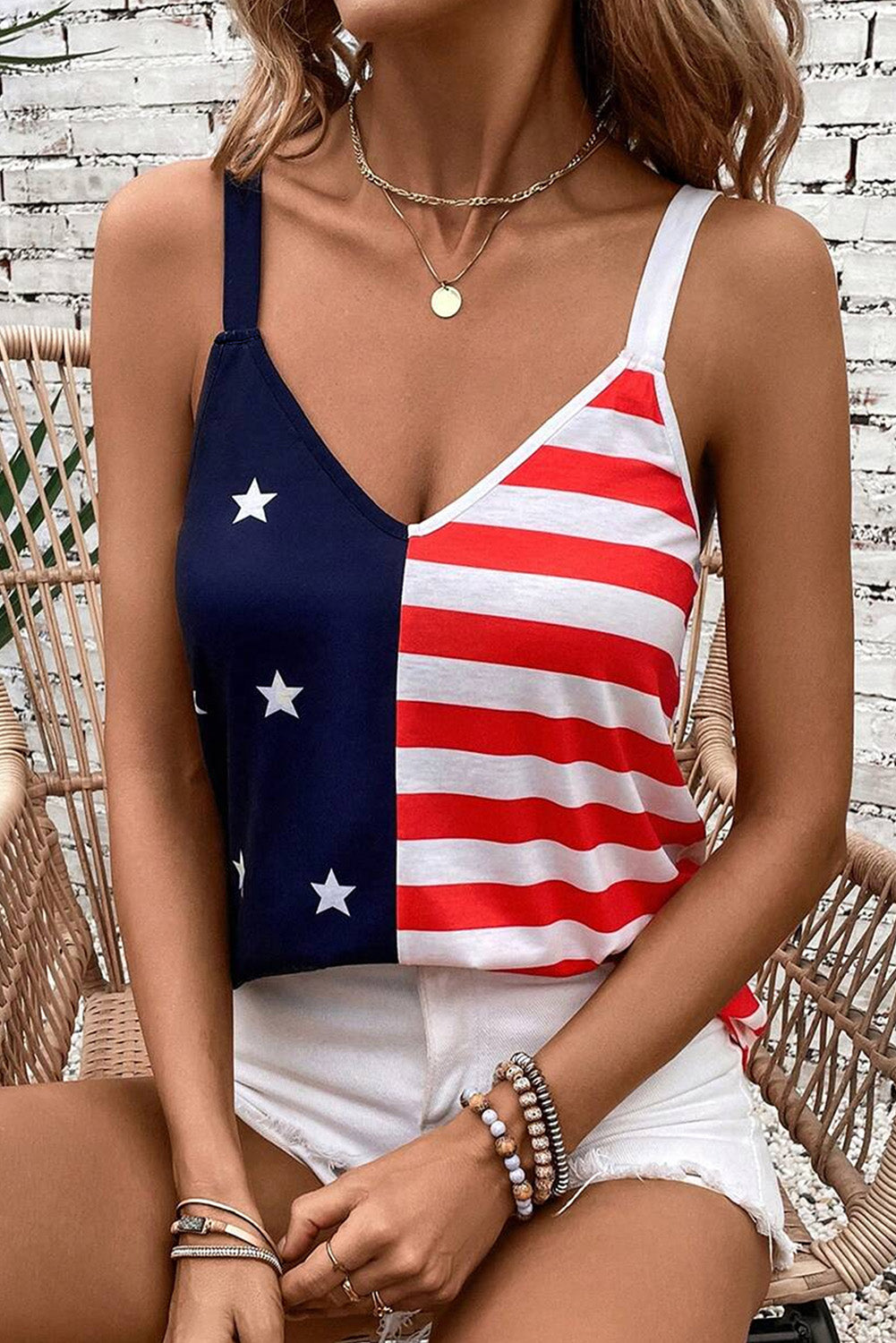 Red Independence Day Stars and Stripes Printed Casual Tank Top tank 4th of July