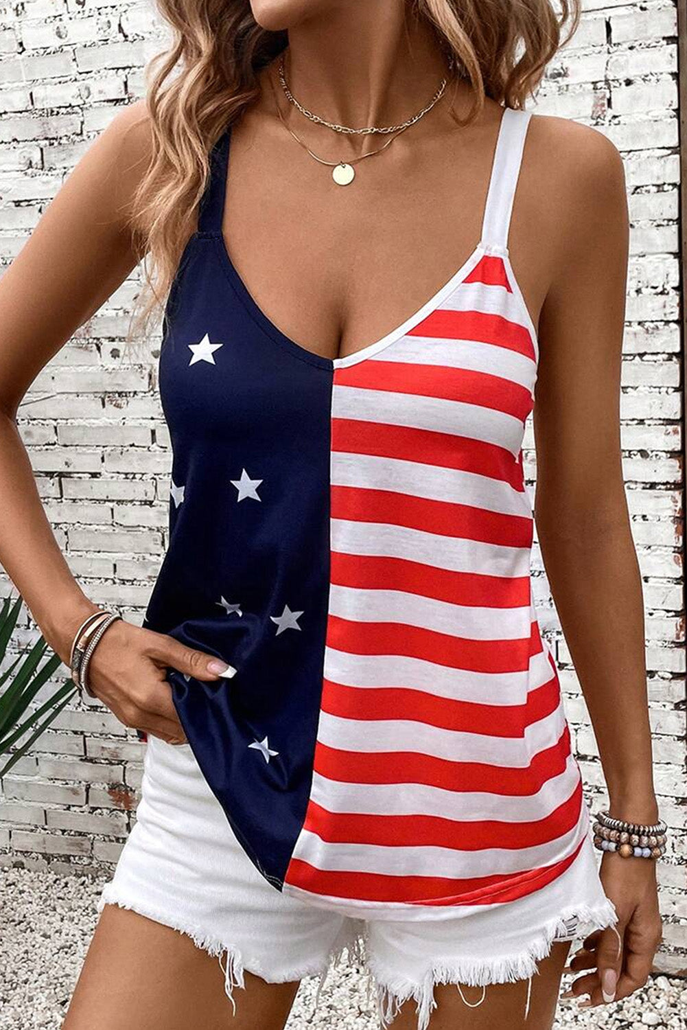 Red Independence Day Stars and Stripes Printed Casual Tank Top tank 4th of July