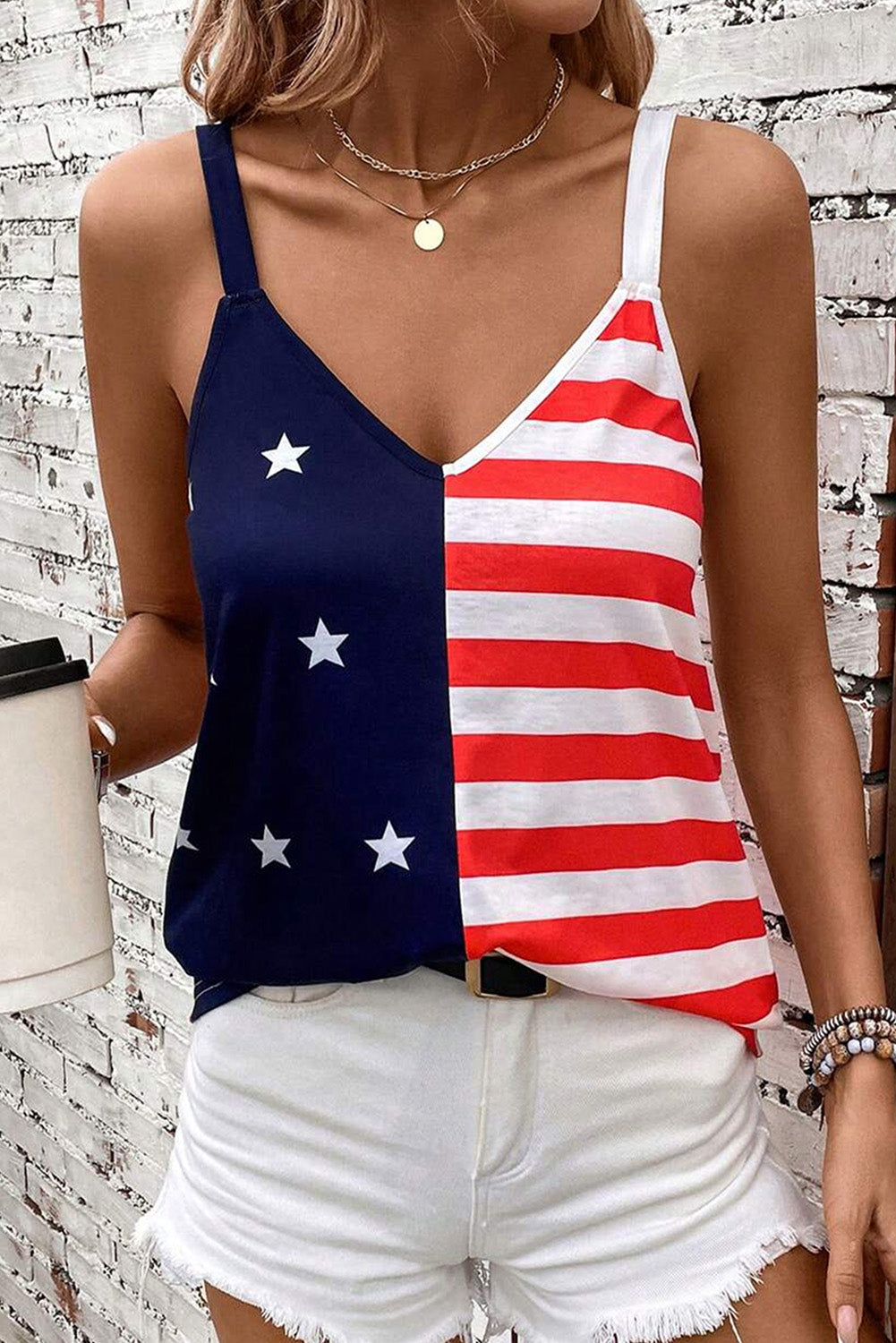 Red Independence Day Stars and Stripes Printed Casual Tank Top tank 4th of July