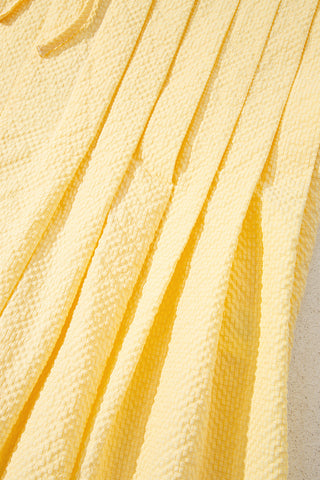 Yellow Cream Bow Tie Notched Neck Pleated Tank Top