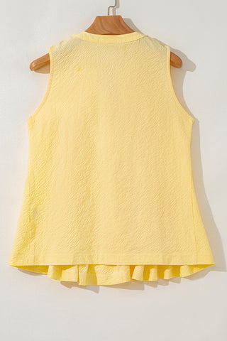 Yellow Cream Bow Tie Notched Neck Pleated Tank Top