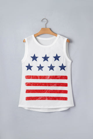 CLEARANCE White Vintage Stars and Stripes USA FLAG Printed Casual Tank Top