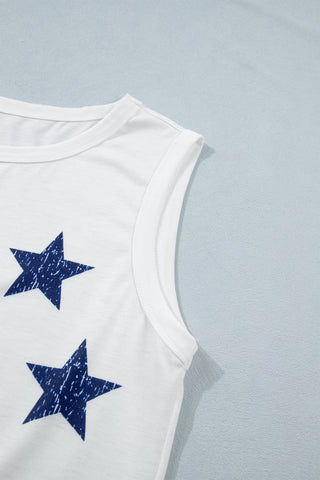 CLEARANCE White Vintage Stars and Stripes USA FLAG Printed Casual Tank Top