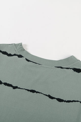 Gray Tie-dye Stripes Round Neck Tank Top