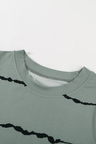Gray Tie-dye Stripes Round Neck Tank Top