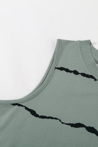Gray Tie-dye Stripes Round Neck Tank Top