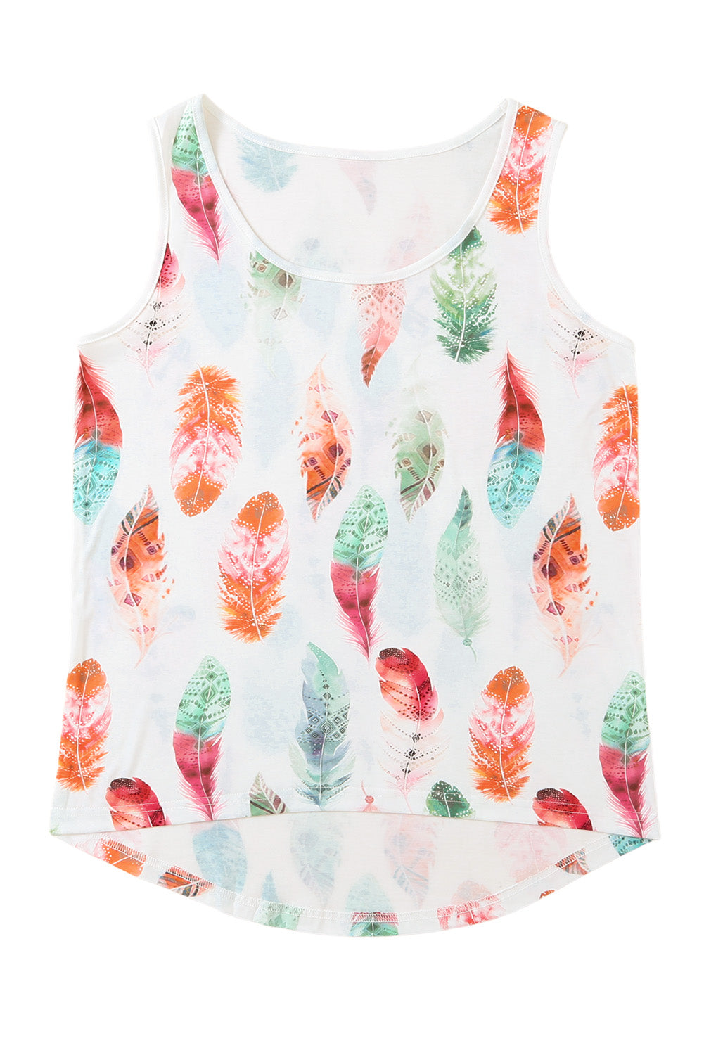 Colorful Feathers Print Scoop Neck Tank Top for Women