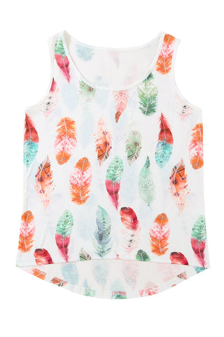 Colorful Feathers Print Scoop Neck Tank Top for Women
