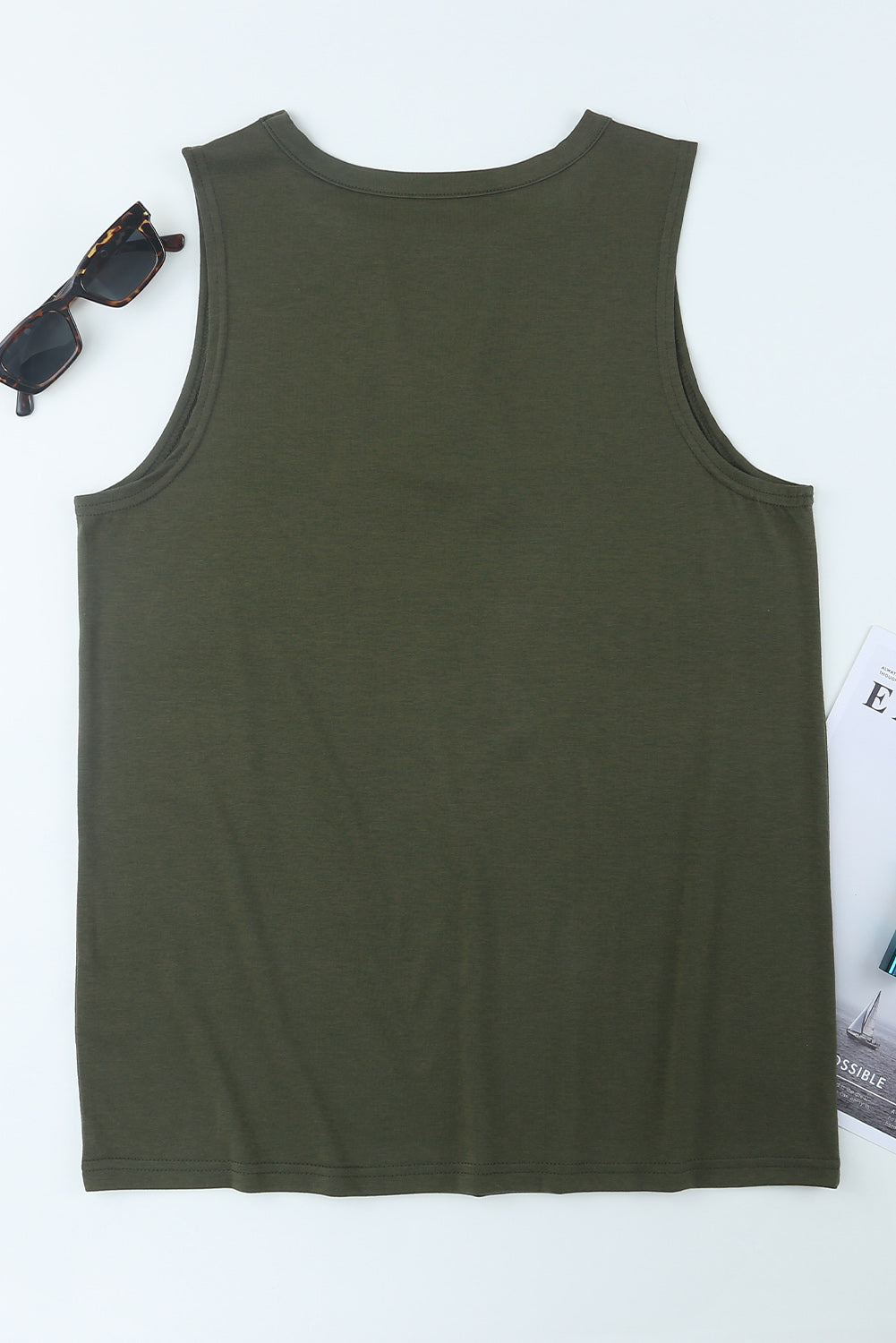 Green Casual Keyhole Neck Flag Print Tank Top