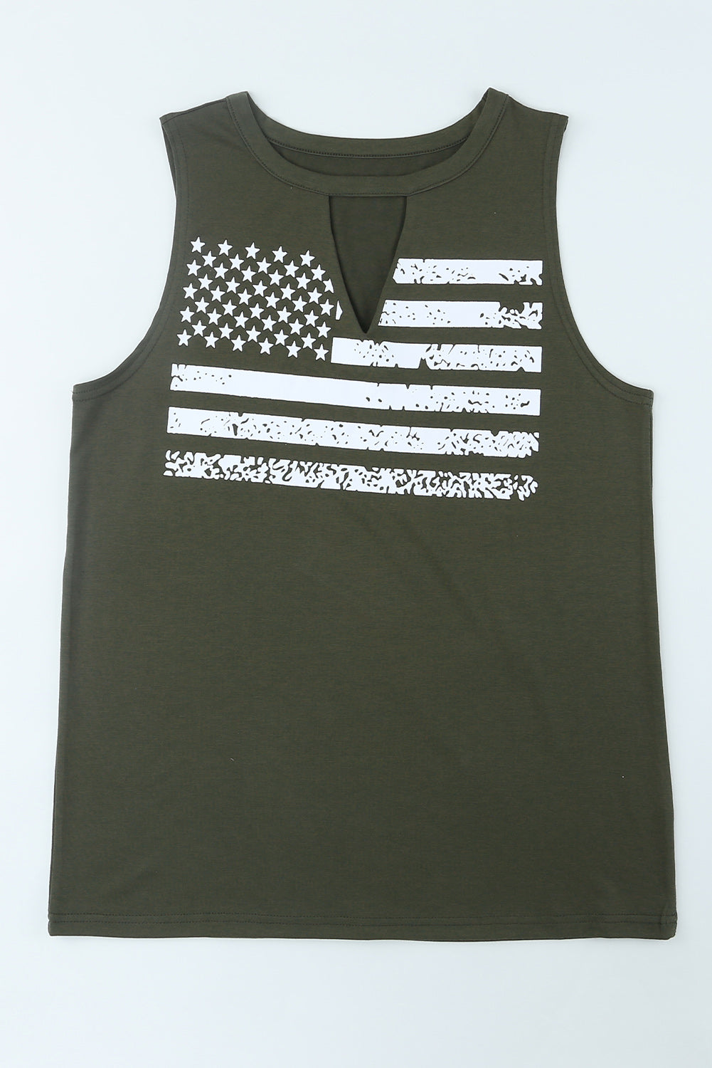 Green Casual Keyhole Neck Flag Print Tank Top