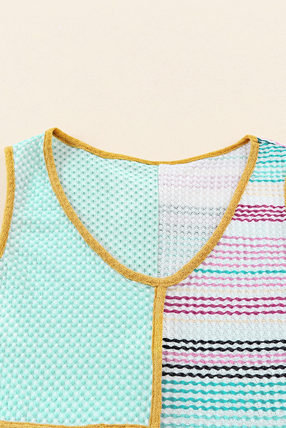 Multicolor Color Block Exposed Seam Casual V Neck Tank Top