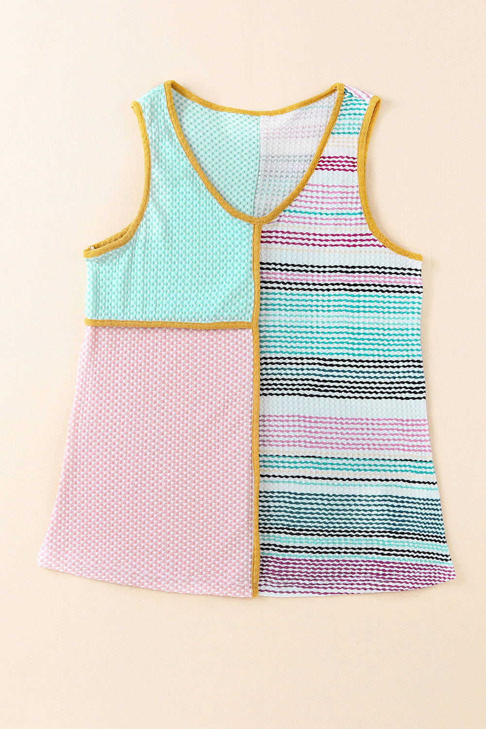 Multicolor Color Block Exposed Seam Casual V Neck Tank Top