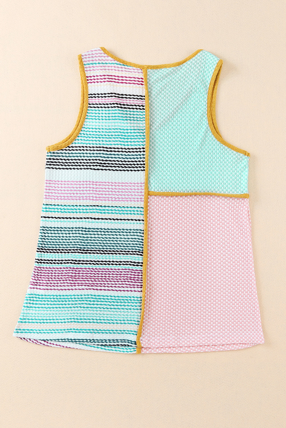 Multicolor Color Block Exposed Seam Casual V Neck Tank Top