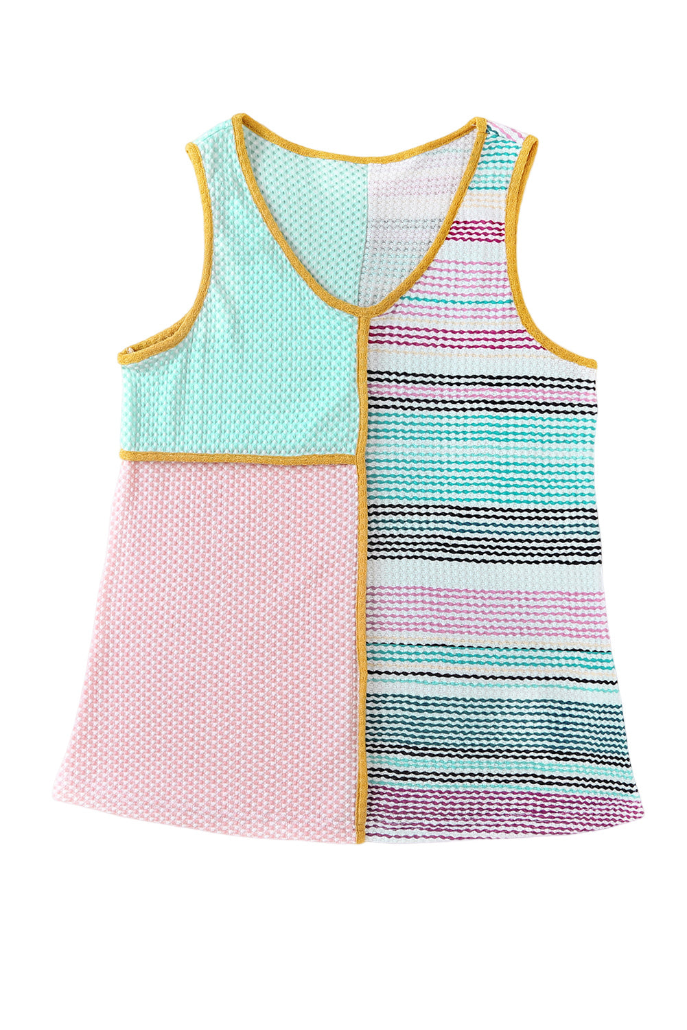 Multicolor Color Block Exposed Seam Casual V Neck Tank Top