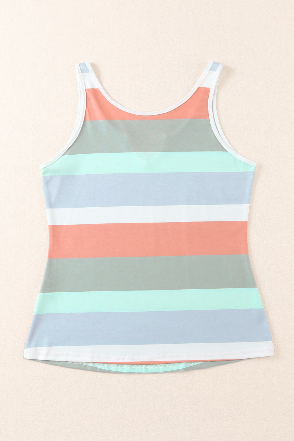 Multicolor green Striped Color Block Notched Neck Tank Top