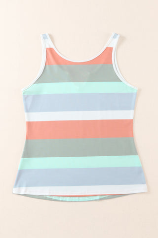 Multicolor green Striped Color Block Notched Neck Tank Top