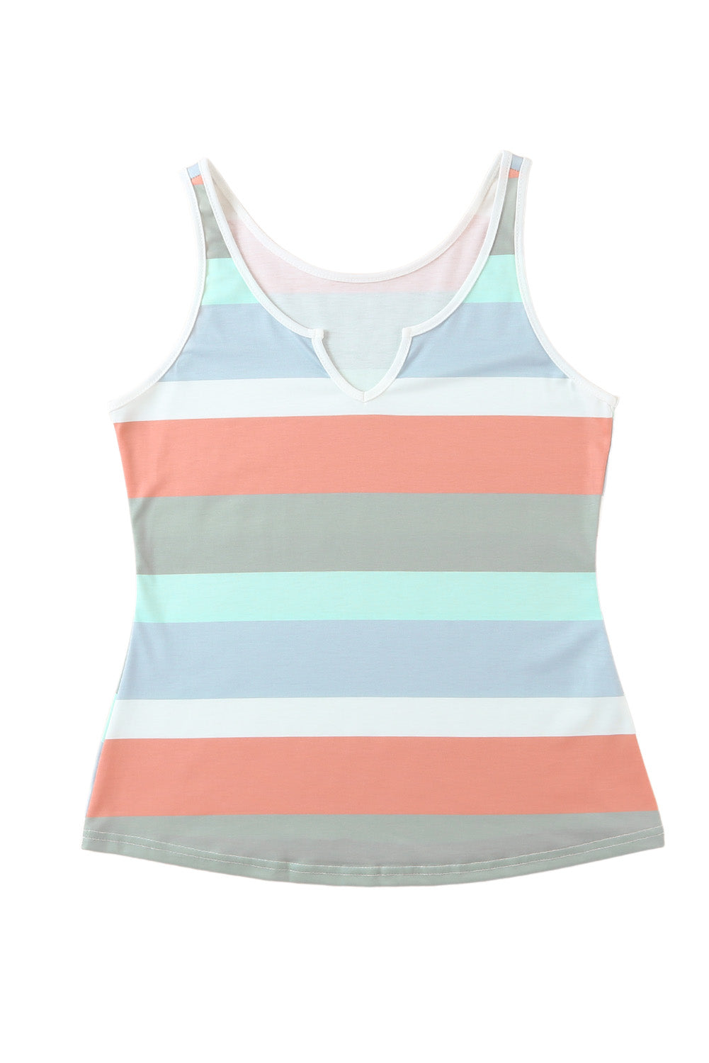 Multicolor green Striped Color Block Notched Neck Tank Top