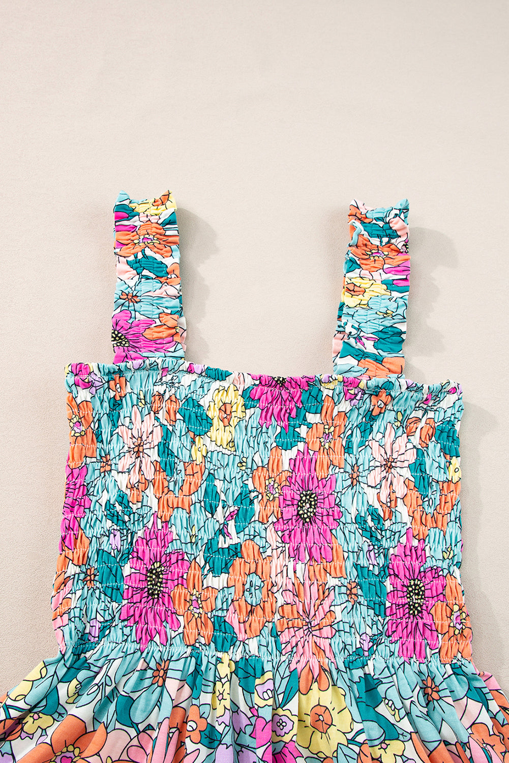 Multicolor Floral Print Smocked Tank Top