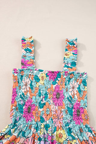 Multicolor Floral Print Smocked Tank Top