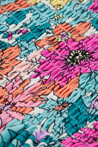 Multicolor Floral Print Smocked Tank Top
