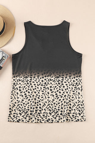 Black Gradient Leopard Split Neck Tank Top