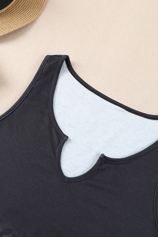 Black Gradient Leopard Split Neck Tank Top