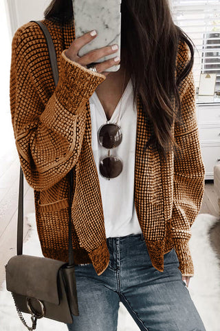 ****clearance*** Brown Chunky Waffle Knit Oversized Collar Cardigan
