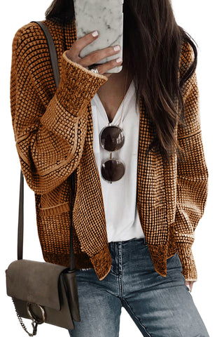 ****clearance*** Brown Chunky Waffle Knit Oversized Collar Cardigan