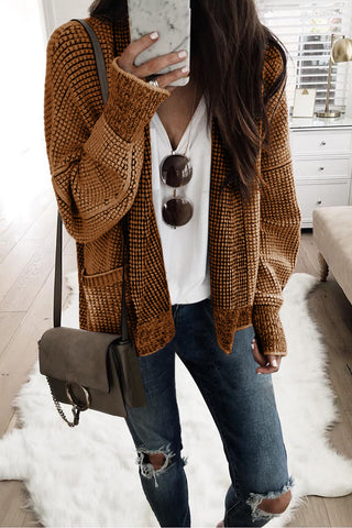 ****clearance*** Brown Chunky Waffle Knit Oversized Collar Cardigan