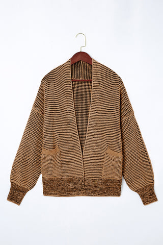 ****clearance*** Brown Chunky Waffle Knit Oversized Collar Cardigan