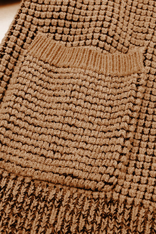 ****clearance*** Brown Chunky Waffle Knit Oversized Collar Cardigan