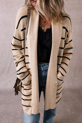 CLEARANCE Stripe Shawl Neckline Open Cardigan with Pockets