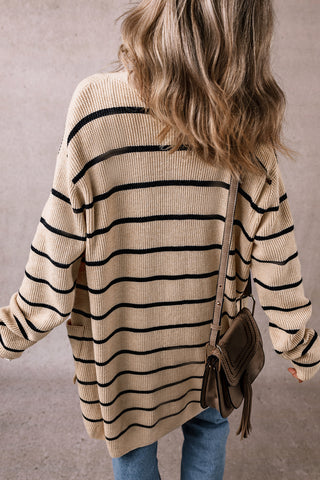 CLEARANCE Stripe Shawl Neckline Open Cardigan with Pockets