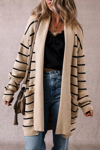 CLEARANCE Stripe Shawl Neckline Open Cardigan with Pockets
