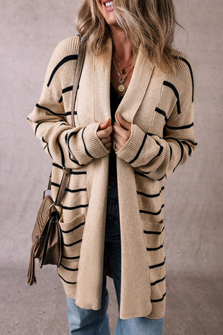 CLEARANCE Stripe Shawl Neckline Open Cardigan with Pockets