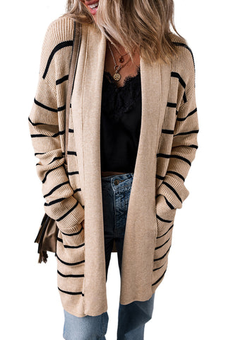CLEARANCE Stripe Shawl Neckline Open Cardigan with Pockets